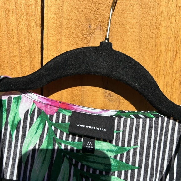 WHO WHAT WEAR Cotton STRIPE Tropical FLORAL Print WRAP RUFFLE Dress Medium - Picture 4 of 9